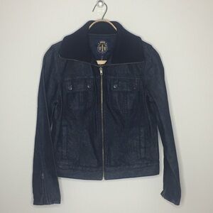 Talbots | Denim Jean Jacket Ribbed Knit Collar